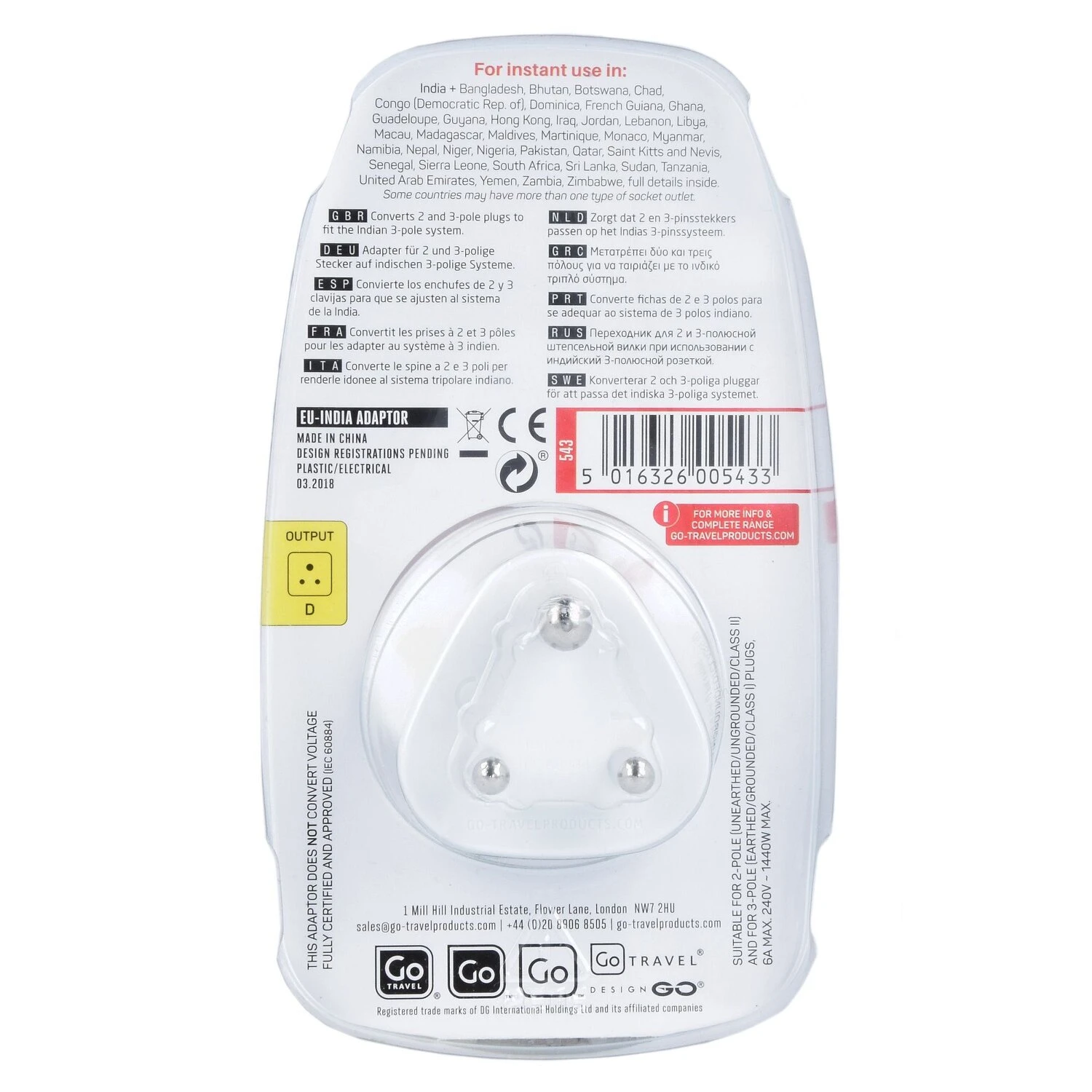 GO TRAVEL Adaptateur UE-Inde 5,5 Cm 2 GO TRAVEL Adaptateur UE-Inde 5,5 Cm – Image 2